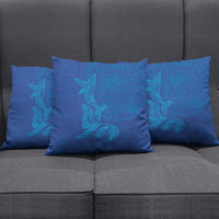 Hawaiian Monk Seal and Whale Pillow Cover Kakau Tribal Pattern Blue Color
