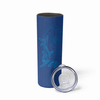 Hawaiian Monk Seal and Whale Skinny Tumbler Kakau Tribal Pattern Blue Color LT03 - Polynesian Pride