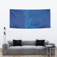 Hawaiian Monk Seal and Whale Tapestry Kakau Tribal Pattern Blue Color