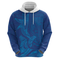 Hawaiian Monk Seal and Whale Zip Hoodie Kakau Tribal Pattern Blue Color