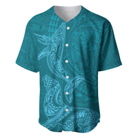 Hawaiian Monk Seal and Whale Baseball Jersey Kakau Tribal Pattern Teal Color