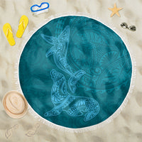 Hawaiian Monk Seal and Whale Beach Blanket Kakau Tribal Pattern Teal Color