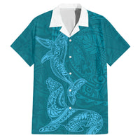 Hawaiian Monk Seal and Whale Family Matching Summer Maxi Dress and Hawaiian Shirt Kakau Tribal Pattern Teal Color LT03 Dad's Shirt - Short Sleeve Teal - Polynesian Pride