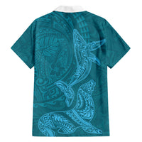 Hawaiian Monk Seal and Whale Hawaiian Shirt Kakau Tribal Pattern Teal Color