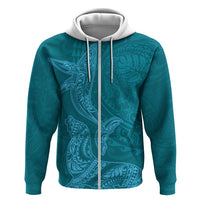 Hawaiian Monk Seal and Whale Hoodie Kakau Tribal Pattern Teal Color