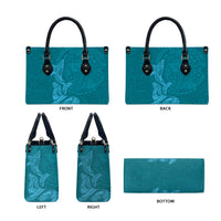 Hawaiian Monk Seal and Whale Leather Bag Kakau Tribal Pattern Teal Color