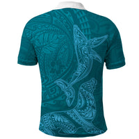 Hawaiian Monk Seal and Whale Polo Shirt Kakau Tribal Pattern Teal Color