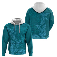 Hawaiian Monk Seal and Whale Zip Hoodie Kakau Tribal Pattern Teal Color
