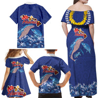 Hawaiian Sea Animals Family Matching Off Shoulder Maxi Dress and Hawaiian Shirt Whales Shark and Turtle Guardians with Tribal Pattern LT03 - Polynesian Pride