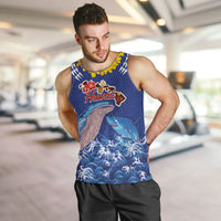 Hawaiian Sea Animals Men Tank Top Whales Shark and Turtle Guardians with Tribal Pattern