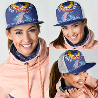 Hawaiian Sea Animals Mesh Trucker Cap Whales Shark and Turtle Guardians with Tribal Pattern