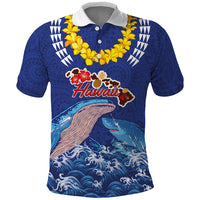 Hawaiian Sea Animals Polo Shirt Whales Shark and Turtle Guardians with Tribal Pattern