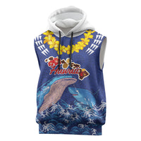 Hawaiian Sea Animals Sleeveless Hoodie Whales Shark and Turtle Guardians with Tribal Pattern LT03 Blue - Polynesian Pride