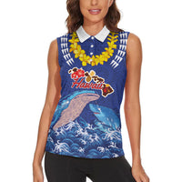 Hawaiian Sea Animals Women Sleeveless Polo Shirt Whales Shark and Turtle Guardians with Tribal Pattern LT03 - Polynesian Pride