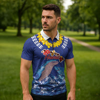 Hawaiian Sea Animals Zipper Polo Shirt Whales Shark and Turtle Guardians with Tribal Pattern LT03 - Polynesian Pride