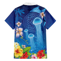 Fiji Jellyfish Family Matching Off Shoulder Maxi Dress and Hawaiian Shirt Tapa Patterns and Hibiscus Sea Vibe LT03 - Polynesian Pride