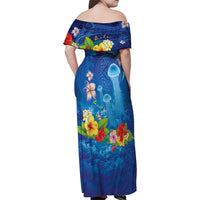 Fiji Jellyfish Family Matching Off Shoulder Maxi Dress and Hawaiian Shirt Tapa Patterns and Hibiscus Sea Vibe LT03 - Polynesian Pride
