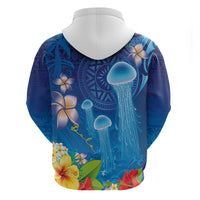 Fiji Jellyfish Hoodie Tapa Patterns and Hibiscus Sea Vibe