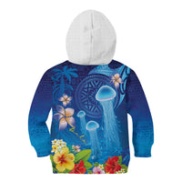 Fiji Jellyfish Kid Hoodie Tapa Patterns and Hibiscus Sea Vibe