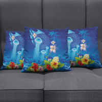 Fiji Jellyfish Pillow Cover Tapa Patterns and Hibiscus Sea Vibe