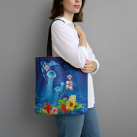 Fiji Jellyfish Tote Bag Tapa Patterns and Hibiscus Sea Vibe