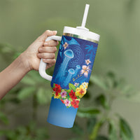 Fiji Jellyfish Tumbler With Handle Tapa Patterns and Hibiscus Sea Vibe