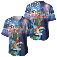 New Zealand Merry Christmas Baseball Jersey Maori Tribal Pattern with Xmas Tui Bird LT03 - Polynesian Pride