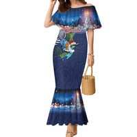 New Zealand Merry Christmas Family Matching Mermaid Dress and Hawaiian Shirt Maori Tribal Pattern with Xmas Tui Bird LT03 Mom's Dress Multicolor - Polynesian Pride