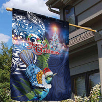 New Zealand Merry Christmas Garden Flag Maori Tribal Pattern with Xmas Tui Bird LT03 - Polynesian Pride