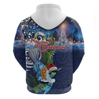 New Zealand Merry Christmas Hoodie Maori Tribal Pattern with Xmas Tui Bird LT03 - Polynesian Pride