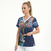 New Zealand Merry Christmas Scrub Top Maori Tribal Pattern with Xmas Tui Bird