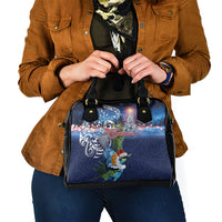 New Zealand Merry Christmas Shoulder Handbag Maori Tribal Pattern with Xmas Tui Bird LT03 - Polynesian Pride