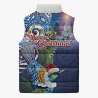 New Zealand Merry Christmas Sleeveless Puffer Jacket Maori Tribal Pattern with Xmas Tui Bird LT03 - Polynesian Pride