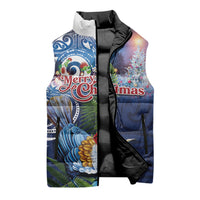 New Zealand Merry Christmas Sleeveless Puffer Jacket Maori Tribal Pattern with Xmas Tui Bird LT03 - Polynesian Pride
