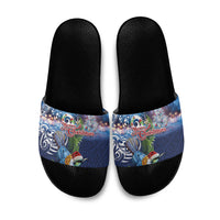 New Zealand Merry Christmas Slide Sandals Maori Tribal Pattern with Xmas Tui Bird LT03 Multicolor - Polynesian Pride