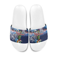 New Zealand Merry Christmas Slide Sandals Maori Tribal Pattern with Xmas Tui Bird LT03 Multicolor - Polynesian Pride