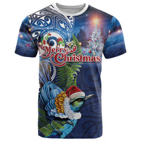 New Zealand Merry Christmas T Shirt Maori Tribal Pattern with Xmas Tui Bird LT03 Multicolor - Polynesian Pride