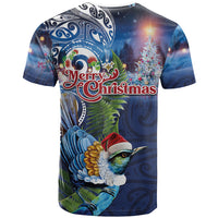 New Zealand Merry Christmas T Shirt Maori Tribal Pattern with Xmas Tui Bird LT03 - Polynesian Pride
