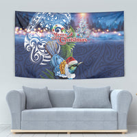 New Zealand Merry Christmas Tapestry Maori Tribal Pattern with Xmas Tui Bird