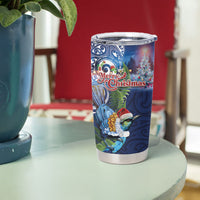 New Zealand Merry Christmas Tumbler Cup Maori Tribal Pattern with Xmas Tui Bird LT03 - Polynesian Pride