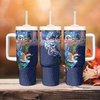 New Zealand Merry Christmas Tumbler With Handle Maori Tribal Pattern with Xmas Tui Bird LT03 - Polynesian Pride