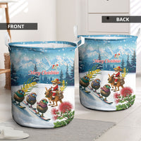 New Zealand and Australia Merry Christmas Laundry Basket Kiwi Birds Skiing and Koala Santa Riding Kangaroo LT03 - Polynesian Pride