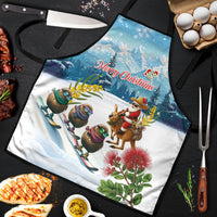 New Zealand and Australia Merry Christmas Apron Kiwi Birds Skiing and Koala Santa Riding Kangaroo LT03 Multicolor - Polynesian Pride