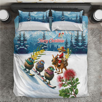 New Zealand and Australia Merry Christmas Bedding Set Kiwi Birds Skiing and Koala Santa Riding Kangaroo LT03 Multicolor - Polynesian Pride