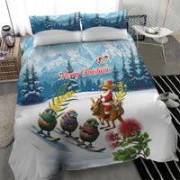 New Zealand and Australia Merry Christmas Bedding Set Kiwi Birds Skiing and Koala Santa Riding Kangaroo LT03 - Polynesian Pride