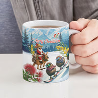 New Zealand and Australia Merry Christmas Ceramic Mug Kiwi Birds Skiing and Koala Santa Riding Kangaroo LT03 - Polynesian Pride