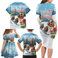 New Zealand and Australia Merry Christmas Family Matching Long Sleeve Bodycon Dress and Hawaiian Shirt Kiwi Birds Skiing and Koala Santa Riding Kangaroo LT03 - Polynesian Pride