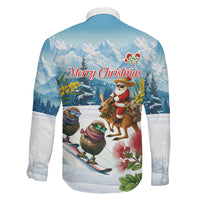 New Zealand and Australia Merry Christmas Family Matching Off Shoulder Short Dress and Hawaiian Shirt Kiwi Birds Skiing and Koala Santa Riding Kangaroo LT03 - Polynesian Pride