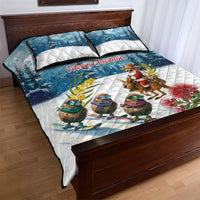 New Zealand and Australia Merry Christmas Quilt Bed Set Kiwi Birds Skiing and Koala Santa Riding Kangaroo LT03 - Polynesian Pride