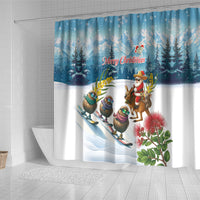 New Zealand and Australia Merry Christmas Shower Curtain Kiwi Birds Skiing and Koala Santa Riding Kangaroo LT03 - Polynesian Pride